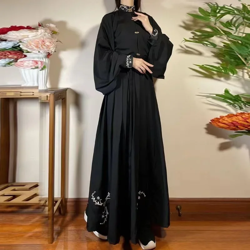 

Vintage Black Hanfu Dress Men Women Traditional Standing Collar Costume Niche Fashion Hero Cosplay Carnival Clothing Embroidery