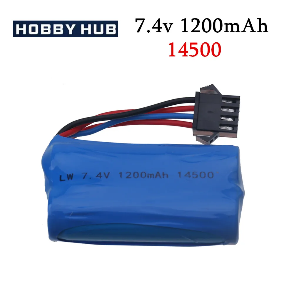 7.4V 1200mAh 14500 Li-ion battery SM-4P Plug for Electric Toys water bullet gun 2s Battery For RC toys Cars Tanks Robots