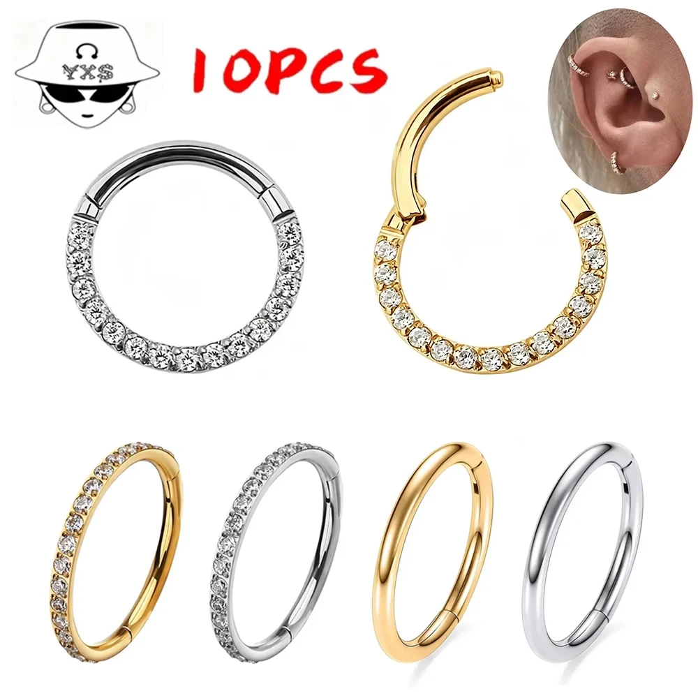 1/10Pcs F136 Titanium 16G/18G CZ Wholesale Side Prong Set Half Circle Cubic Zircon 6/8/10/12mm Hoops Nose Cilcker Conch Piercing