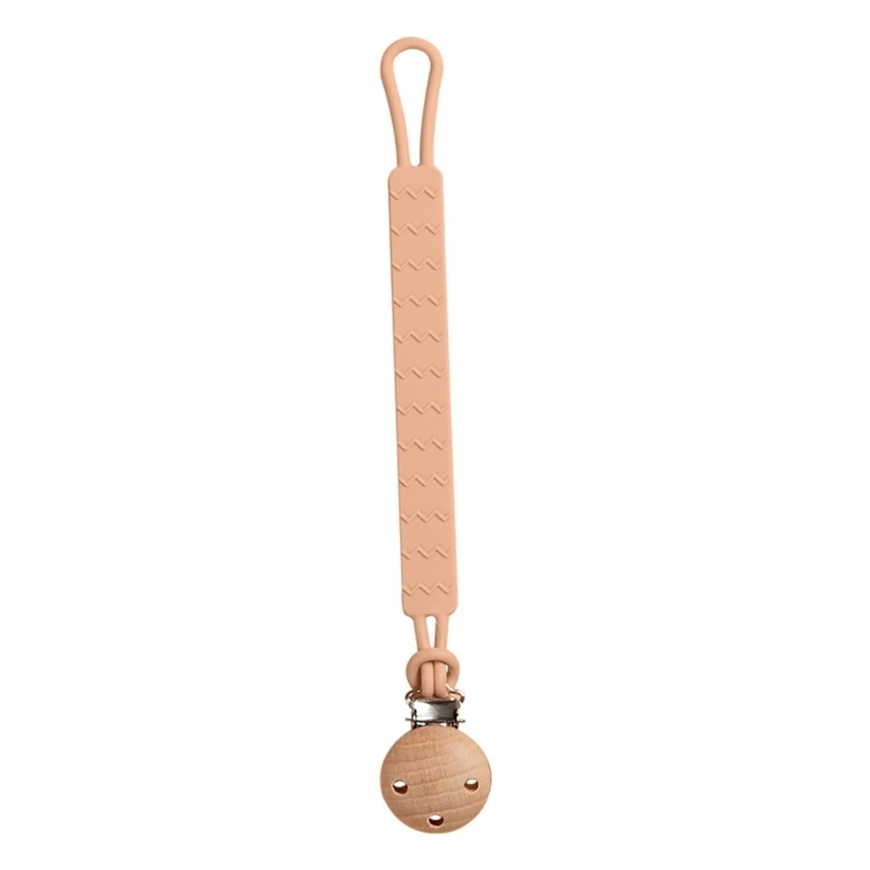 Chupete silicona con cadena anticaída, Clip madera, correa colgante, soporte para pezones infantiles QX2D