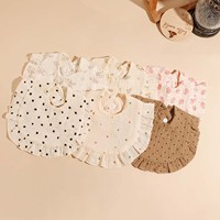 3pcs Hot Sell Children's Feeding Bib Set  Cotton Muslim Baby Comfortable Drool Towel  Ruffle Snap Button Infant Burp Cloth ﻿