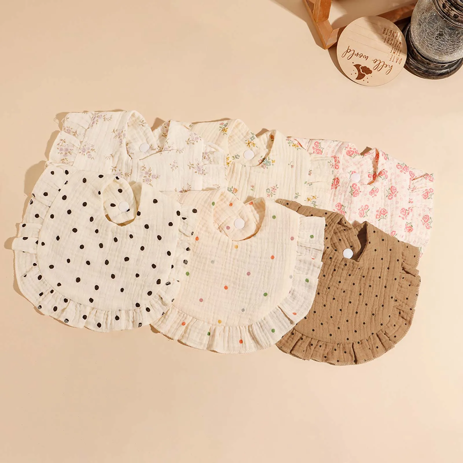 3pcs Hot Sell Children's Feeding Bib Set  Cotton Muslim Baby Comfortable Drool Towel  Ruffle Snap Button Infant Burp Cloth ﻿