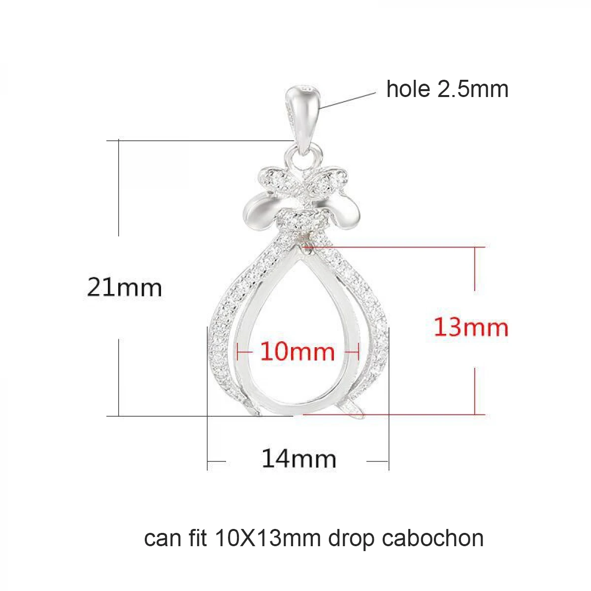 Solid 925 Silver Findings CZ Pendant Setting Teardrop Charm Tray Cabochon Blank Empty Pendant DIY Handmade Jewelry Making
