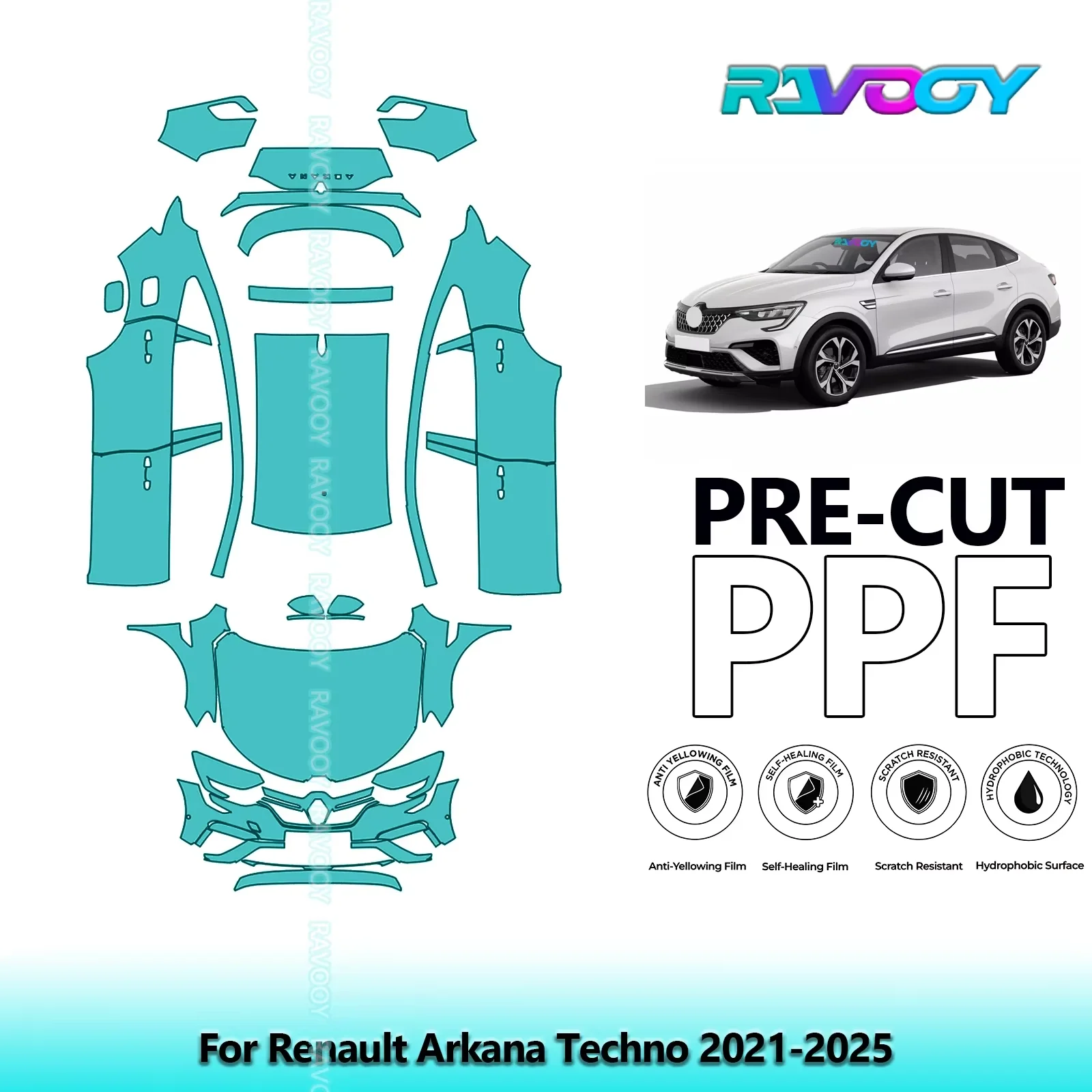 

Полный автомобильный прозрачный бюстгальтер, предварительно вырезанная защитная пленка PPF для Renault Arkana Techno 2021-2025