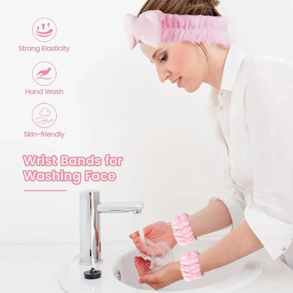 Zestaw 15 szt. opasek na głowę i opasek na nadgarstki do spa z gąbką do makijażu, z mikrofibry, chłonne, bez lateksu, do pielęgnacji twarzy, pod prysznic, do jogi i podróży.