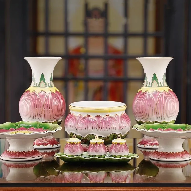 1PCS Ceramic Buddha Utensils Lotus Water Supply Cup Vase Fruit Plate Incense Burner home accessories