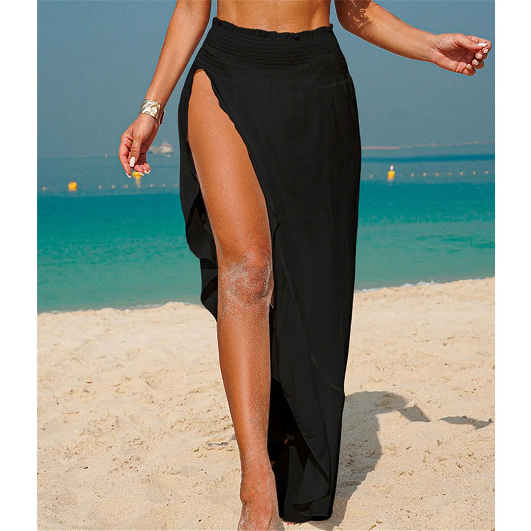 Solider, hochgeschlitzter, gehäkelter, gestrickter Strandrock, Tunika, Strand-Überwurf, Strandkleid, Strandmode, Damenbekleidung V7584 – Detail 11