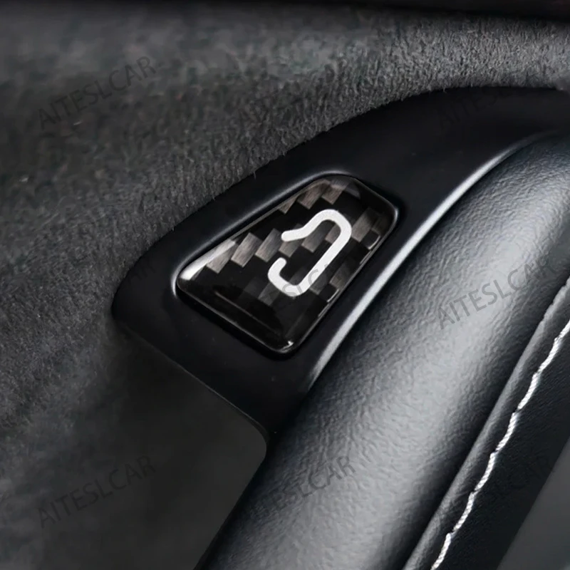 Autocollants de garniture de bouton de commutation de porte intérieure de voiture en Fiber de carbone, pour Tesla modèle 3 Highland 2024 modèle Y Juniper, accessoires