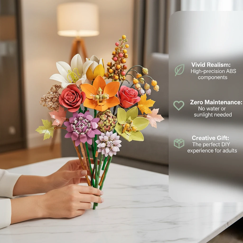 

813PCS New Building Blocks Flower Bouquet Set Toy Desktop Ornament Gift for Girls