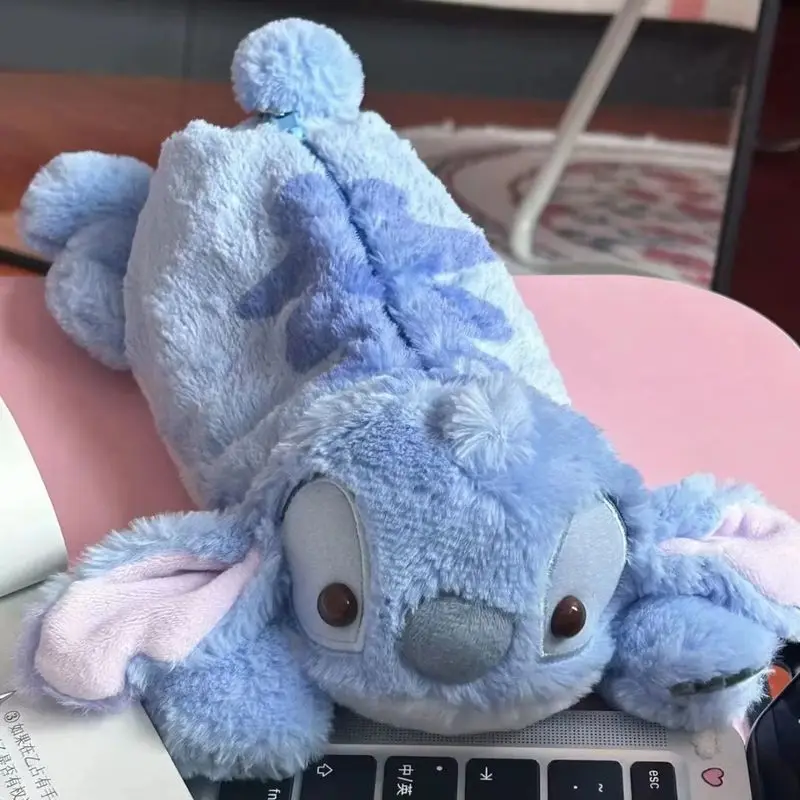 2024 New Miniso Cute Cartoon Interstellar Baby Stitch Plush Pen Bag Stationery Pig Worm Doll Desktop Storage Bag Birthday Gift