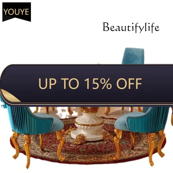 

Обеденный стол в стиле французского дворца, круглый, с итальянским паркетом «ракушка», комбинация с обеденными стульями в европейском стиле X