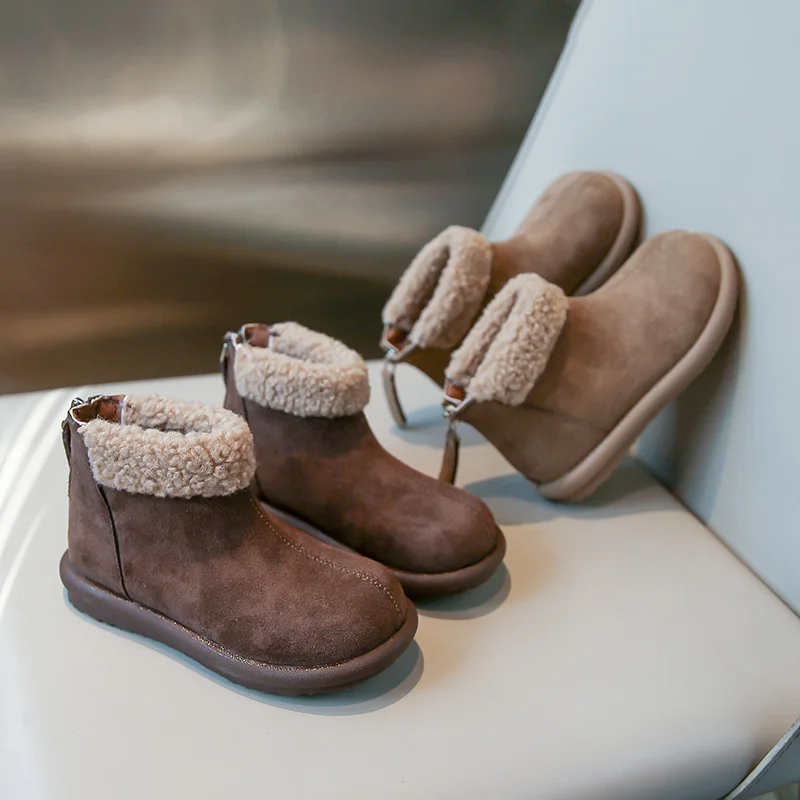 

Детские сапоги принцессы в британском стиле, короткие сапоги для девочек, замшевые теплые осенние новые детские кожаные сапоги с круглым носком, универсальные мягкие