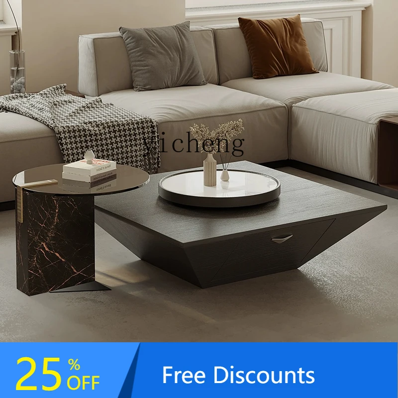 AA  minimalist square coffee table living room household light  inverted triangle smoked wood coffee table