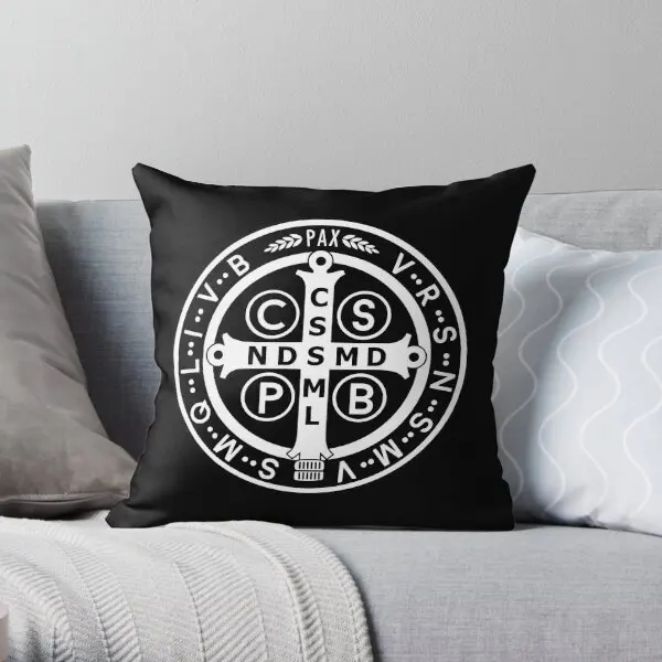 Saint Benedict Medal Black White  Printing Throw Pillow Cover Bed Cushion Car Sofa Decorative Pillows not include One Side