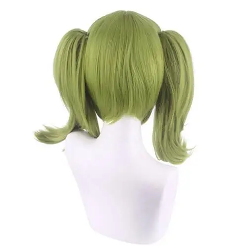 Women Synthetic Wigs Short Straight Green Ponytails Anime Cosplay Hair Heat Resistant Wig for Party