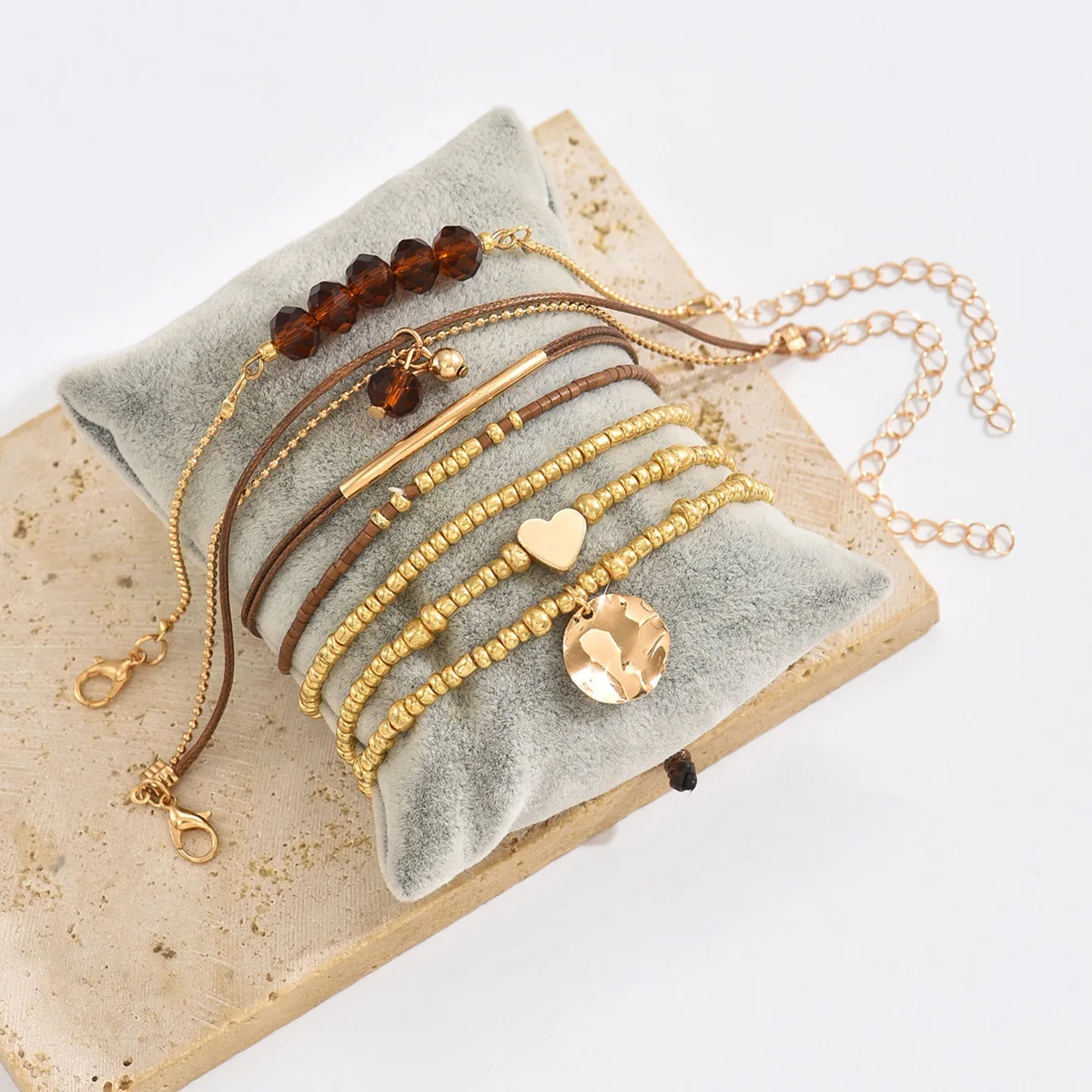 7Pcs Bohemian Heart Beads Bracelet Set For Women Round Charm Elastic String CCB Beads Chain Bracelet Female Fashion Jewelry image 4