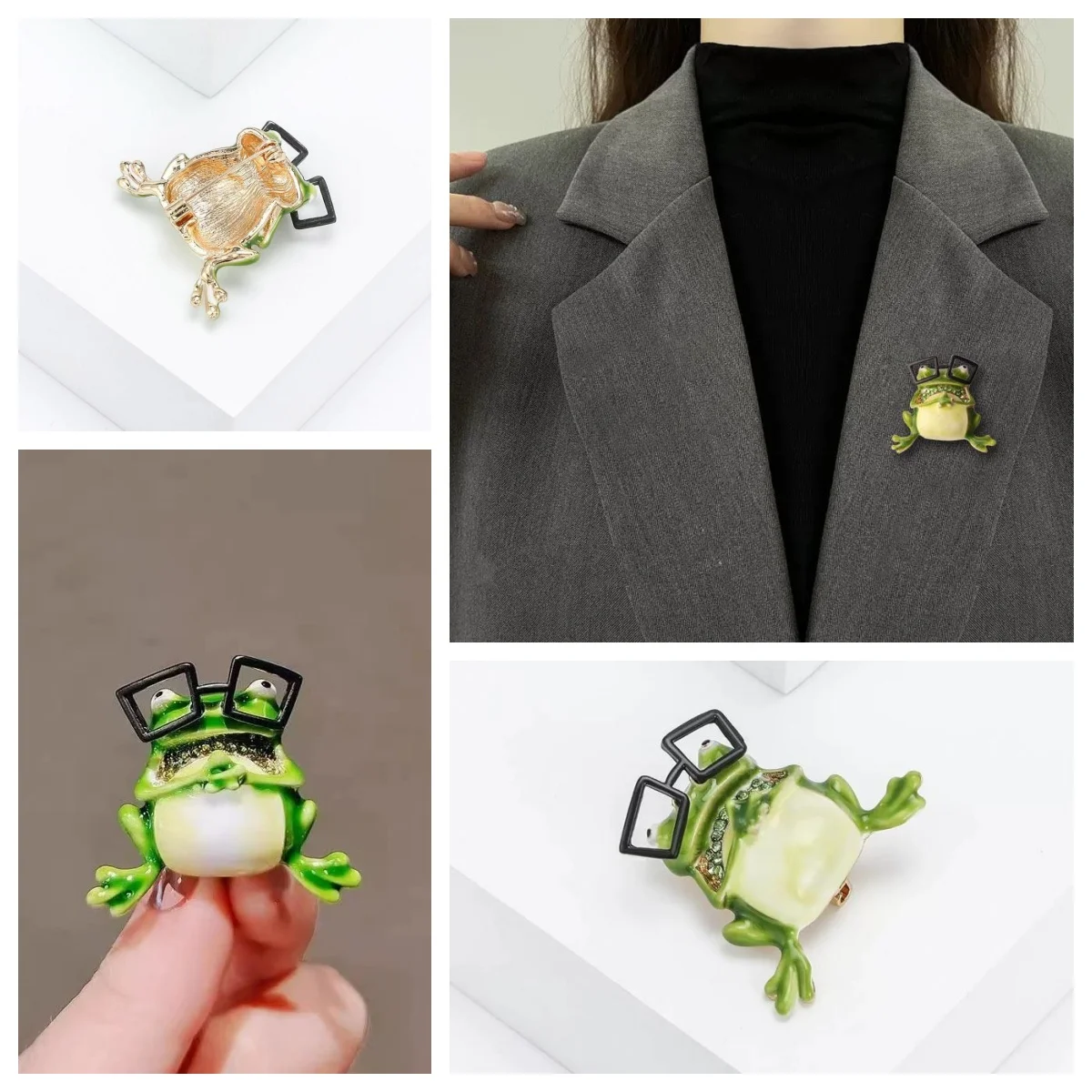 Bonito exclusivo óculos sapo broche para mulheres personalidade all-match animal pino broche moda festa jóias acessórios presente