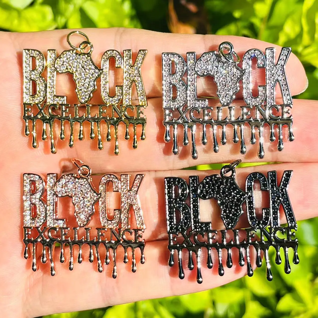 5pcs Zirconia Pave Black Excellence Copper Charms for Custom Design Jewelry Making DIY Bracelets