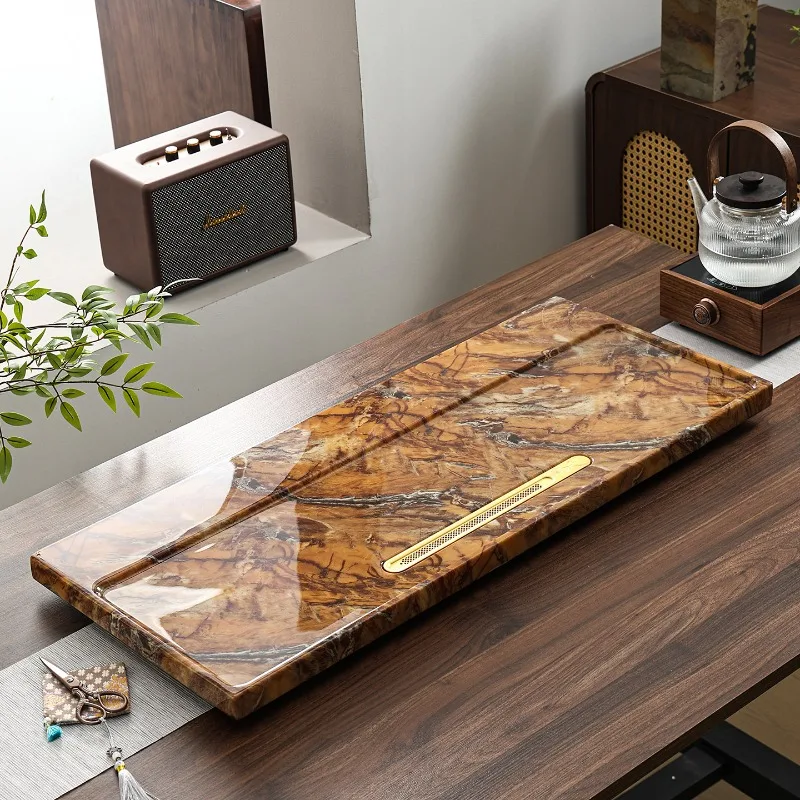 Marble Glass Tea Tray Pot Office Table Accessories Ceremony Drainage Luxury Tea Tray Hospitality Desk Bandejas Home Products