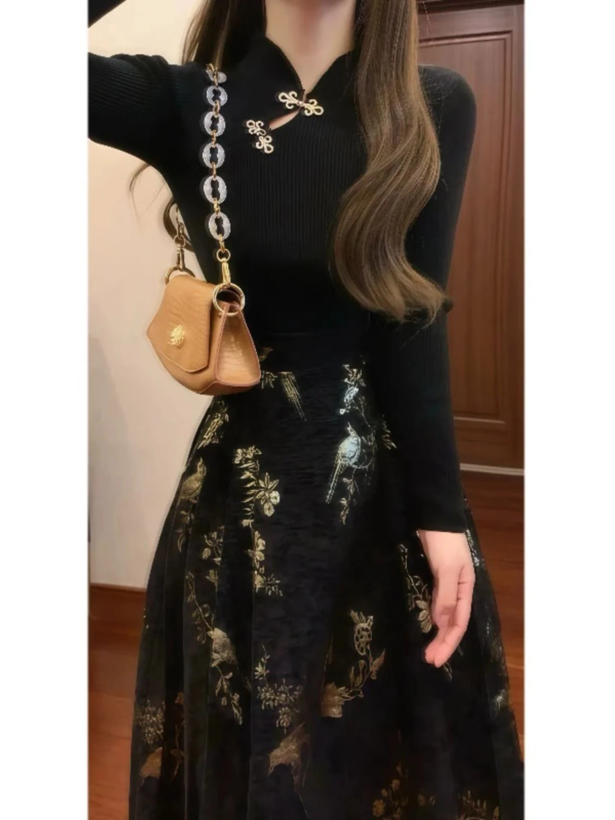 

New Chinese Sle National Trend Set Retro High Faion Sweater f Skirt Two Piece Set Early Spring New Model Cotton Long S...