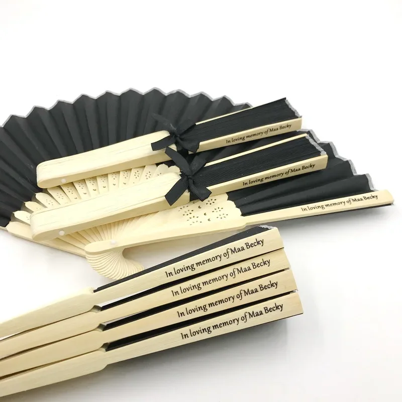 25/30/50/80/100PCS Gepersonaliseerde Bruiloft Zijden Fan Tie Lint Aangepaste Afdrukken Naam Datum Handgemaakte Vouwventilator - afbeelding 1
