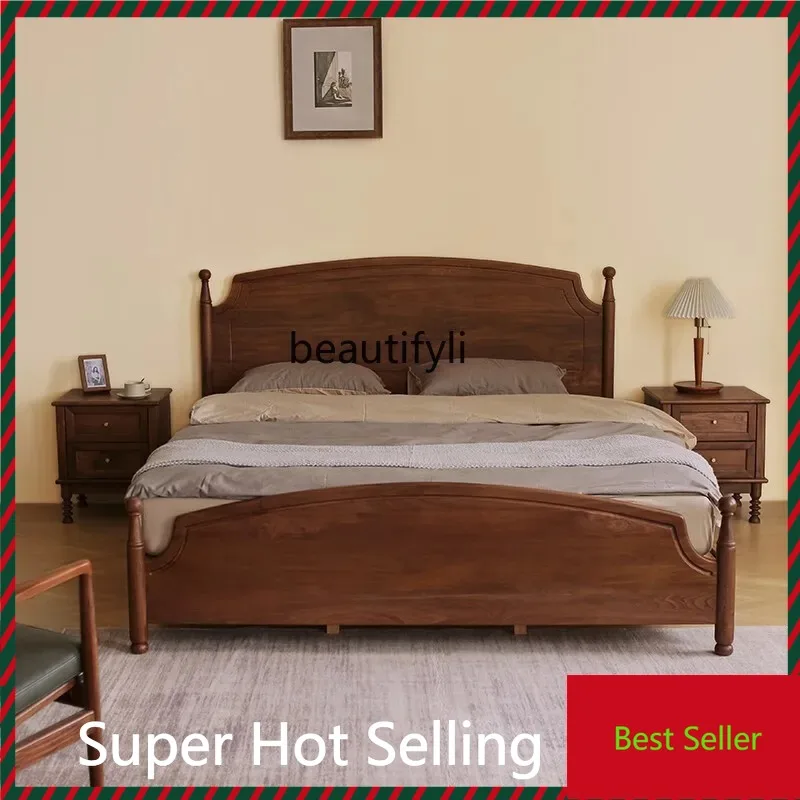 

K132 North American black walnut bed American retro 1.5 meters master bedroom solid wood double bed 1.8 meters