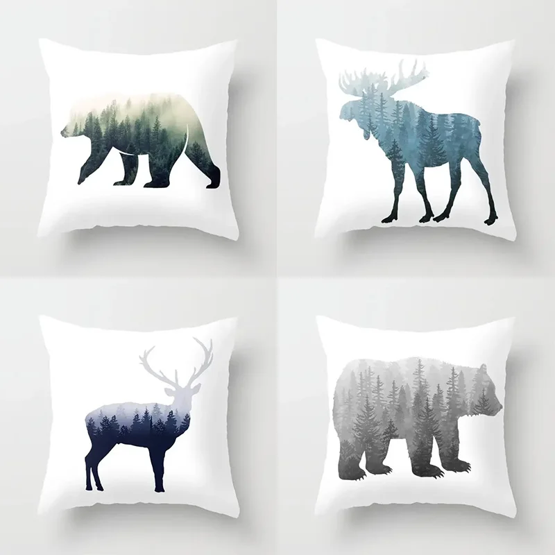 Animal Bear Deer Outline Print Pillowcase Square Car Sofa Office Cushion Pillowcase