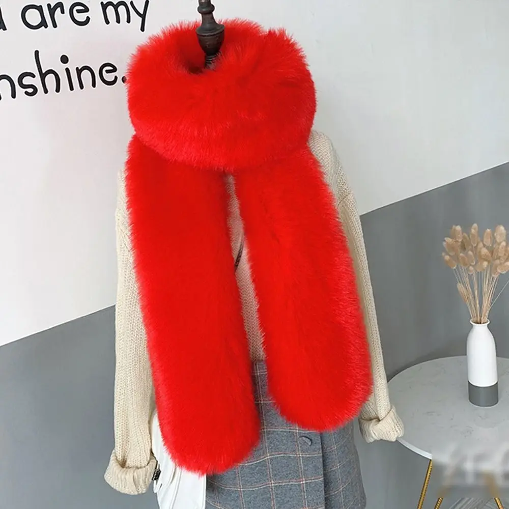 180cm Fake Fur Long Scarf Thick Fluffy Party Luxury Wraps Shawl Fur Decor Outdoor Ladies Neck Warmer Muffler For Women Men