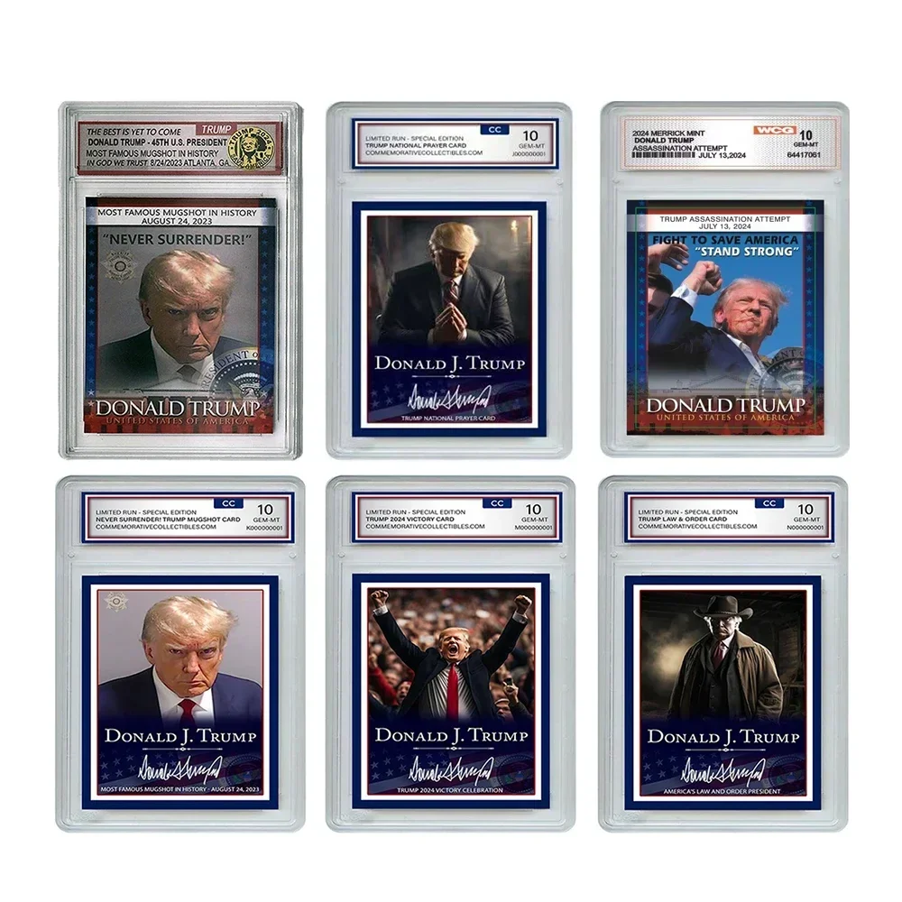 21 Designs 2024 USA Donald Trump Victory Card With Plastic Case Never Surrender Rating VIP Card For Fans Collection Gift