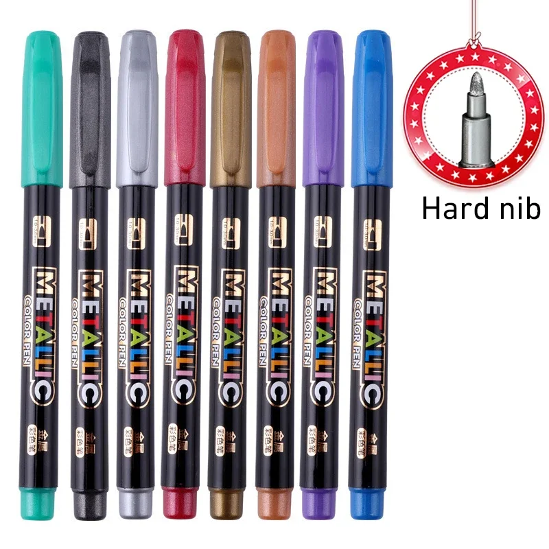 8 Colors Metallic Permanent Marker Pen Set Gold Silver Paint Markers for Black Paper Painting Ceramics Glass Brush & Medium Tip