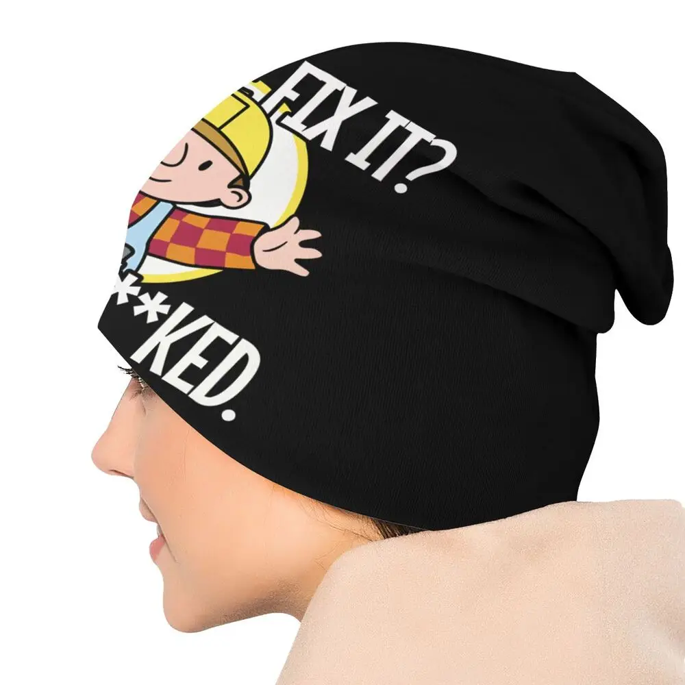 Topi kupluk musim gugur pria, topi beanie Bob The Builder kartun dapat kami perbaiki perbaikan, topi Bonnet tipis musim gugur, topi Ski Hip Hop