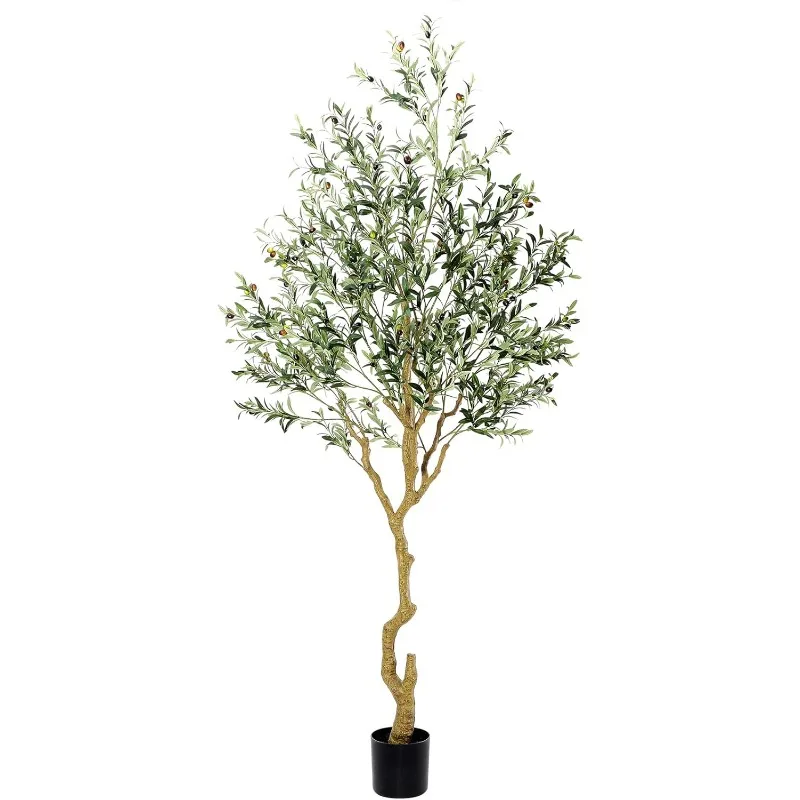 

Tall Faux Olive Tree，Realistic Potted Silk Artificial Olive Tree， Fake Olive Trees Indoor with Green Leaves and Big Fruits.
