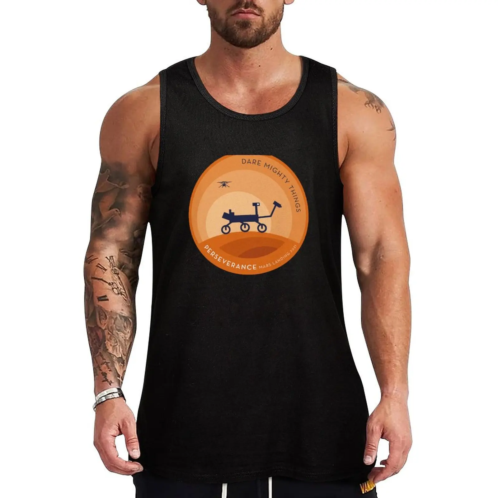 Camiseta sin mangas con estampado de Perseverance Rover Mars Day Silhoutte Homage, camiseta sin mangas que no se encoge, mezcla de algodón, informal, sin mangas