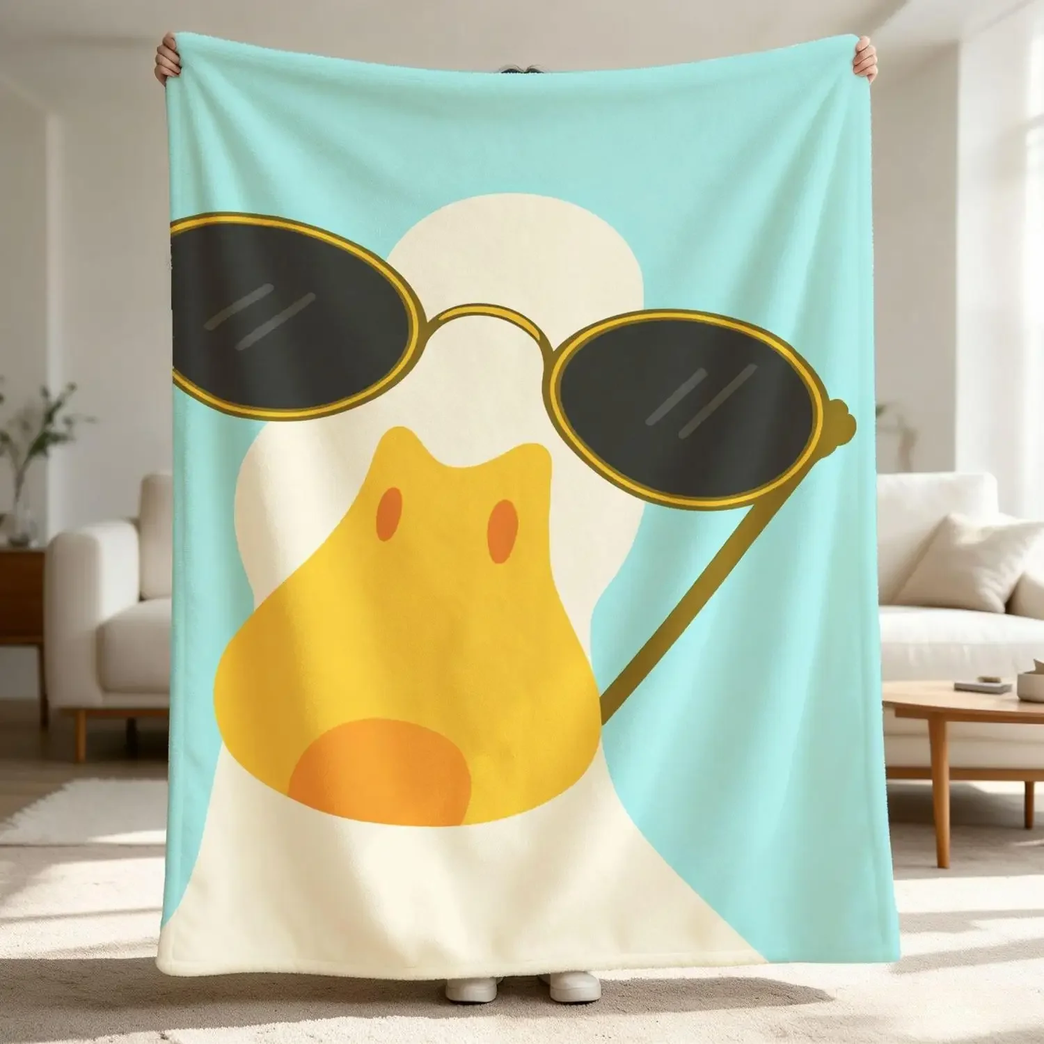 [Flannel Blanket] Duck-Patterned Sunglasses Blanket, a Fun, Simple, and Bright Dormitory Decoration Gift, Suitable for Teenagers