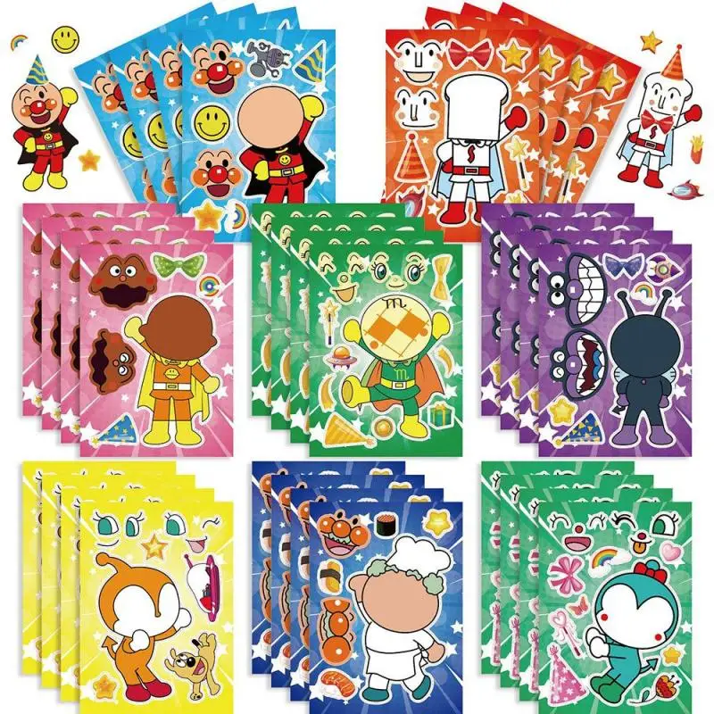 Anime Cartoon Anpanman Baikinman Kawaii Puzzle Stickers for Children's Toys Puzzle Enlightenment Graffiti Decoration Stickers