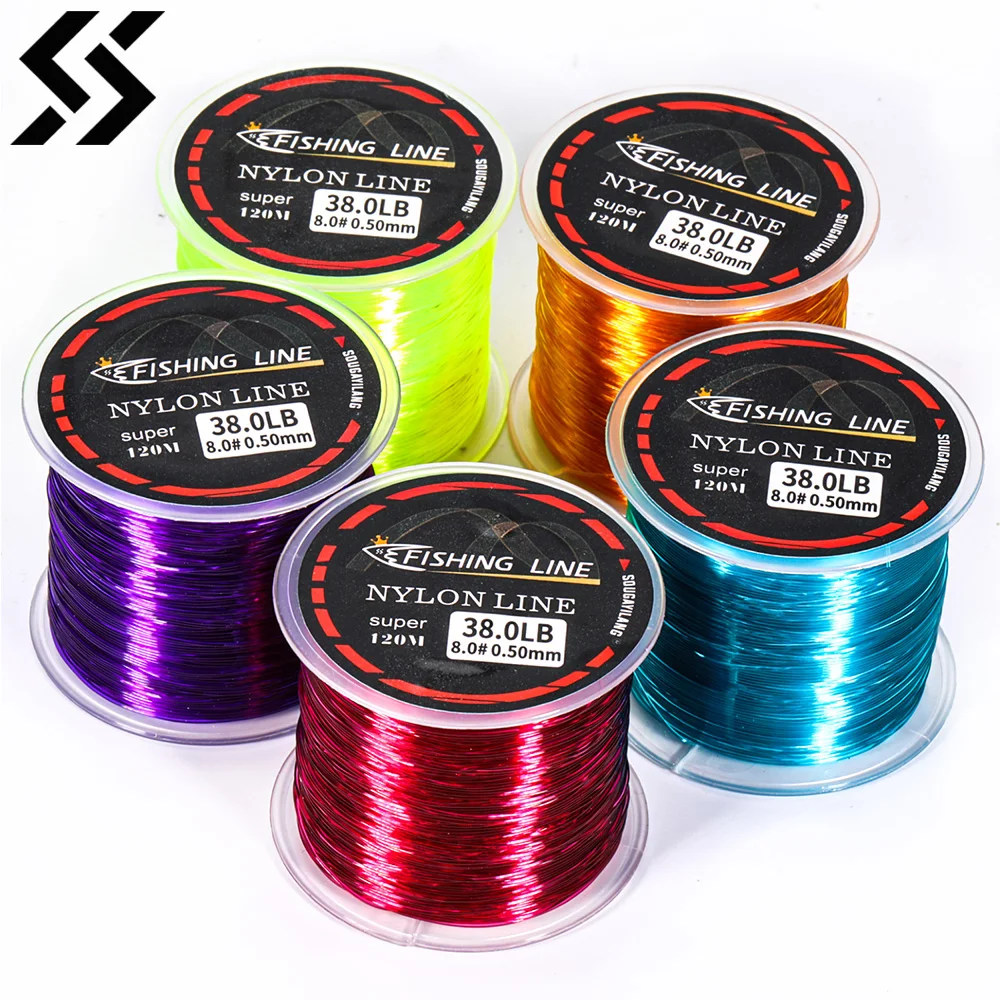 Sougayilang 120m Nylon Fishing Line Max Drag 7-38 LB Super Stronger Line 5 Color Japan Monofilament Saltwater Freshwater Line