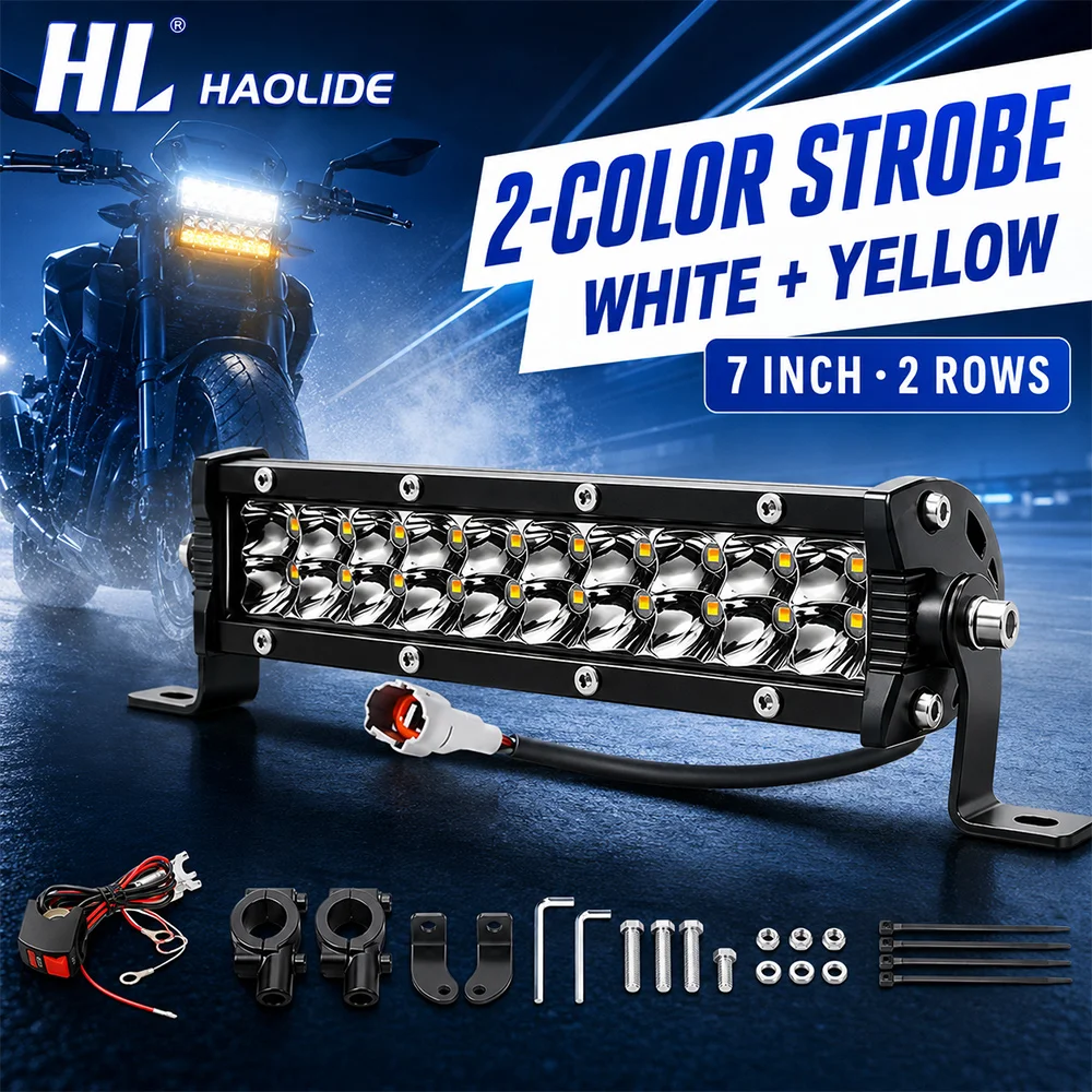 HL Motorcycle HeadLight Handlebar LED Light Bar Set 60W Switch Kit Fits Most 7/8” Handlebars White Yellow Flicker off-road use