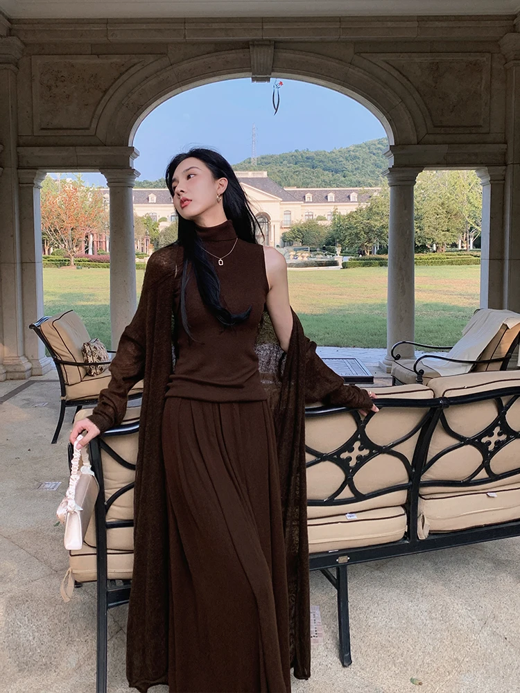 

Women's Long Sve Knitted Woolen Cardigan Pure Color Open Front Coat Mouton Hair Blend Comfortable Spring Faion Outerwear