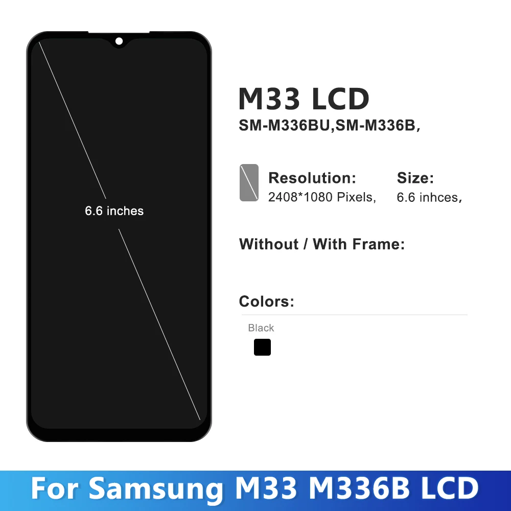 6.6\'\' AMOLED Display For Samsung M33 5G M336 LCD With Frame M336B SM-M336B Display Touch Screen Digitizer Assembly Replacement