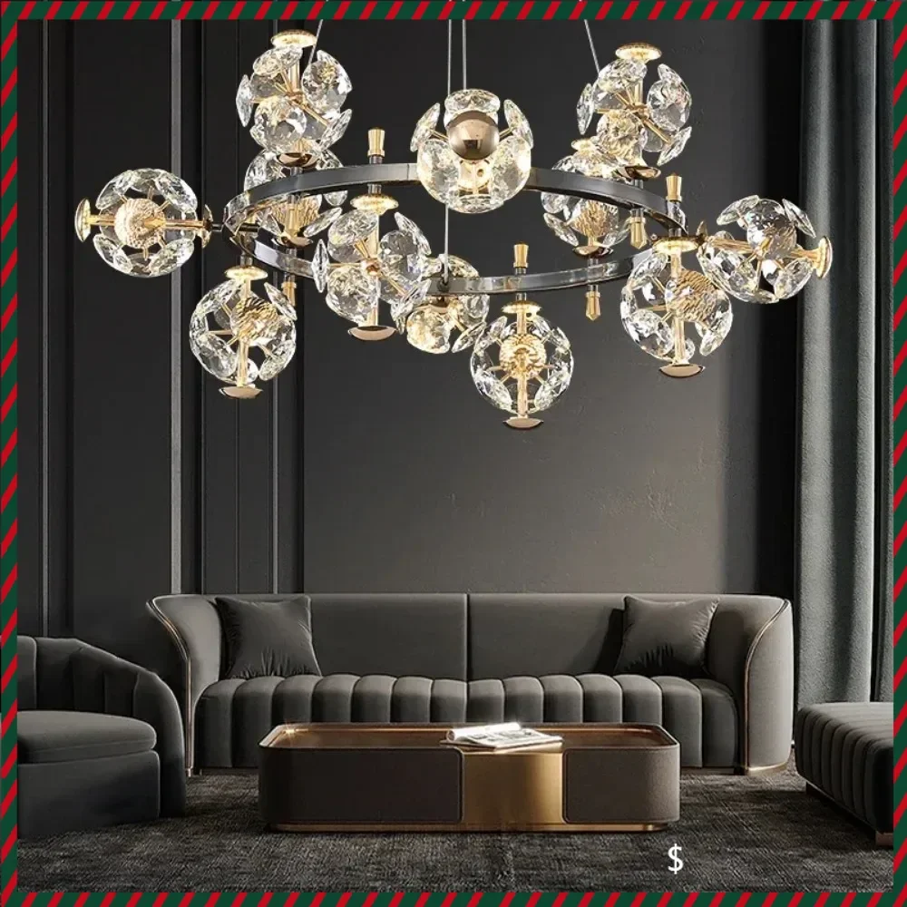 

Luxury SUN Flower Crystal Chandelier Gold & Black LED Pendant Light Designer Hanging Fixture for Bedroom Living Room Decor