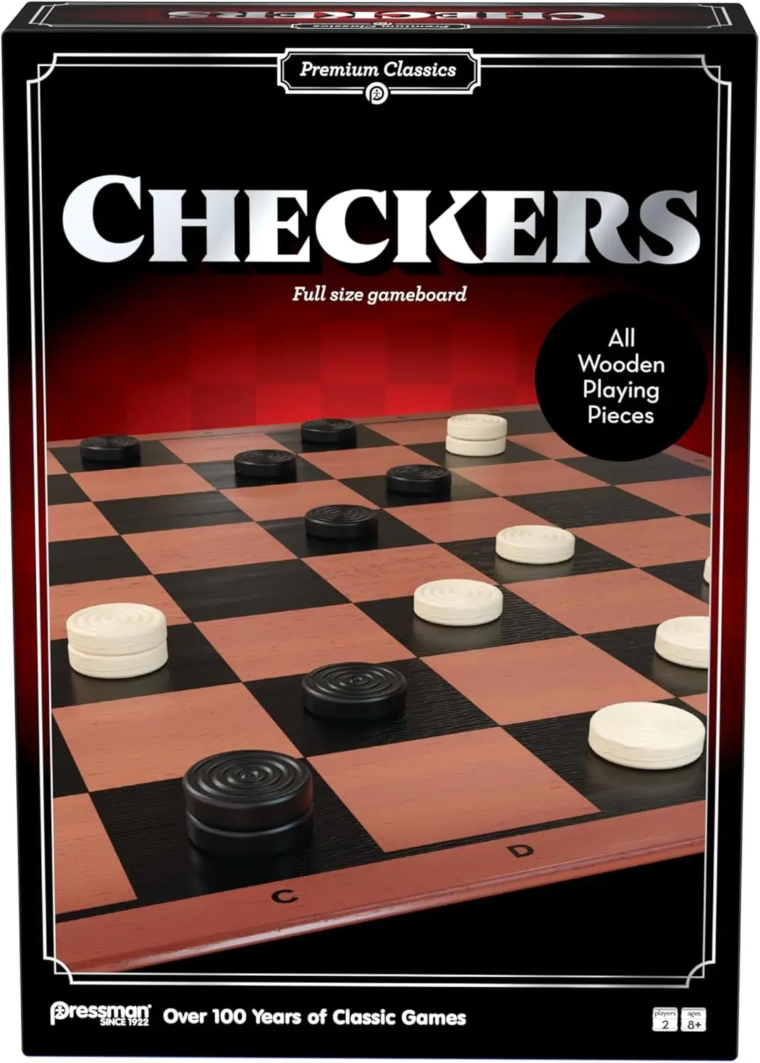 

Premium Classics: Checkers | Full-Size Folding Gameboard with Wooden Playing Pieces | 2 Players, Ages 8+