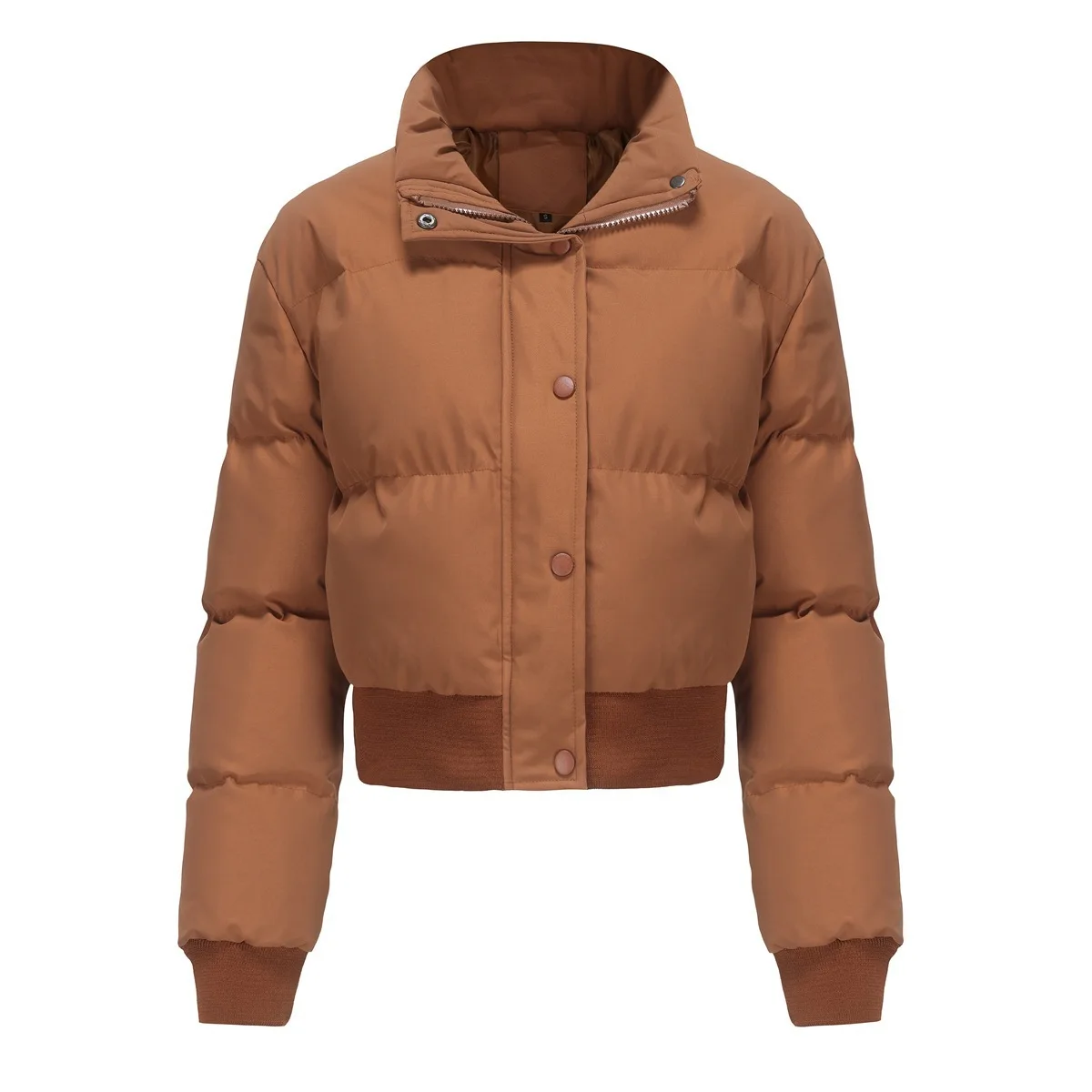 Women Short Puffer Jacket Stand Collar Warm Cotton Coat Loose Casual Cropped Bubble Jacket Winter Outwear