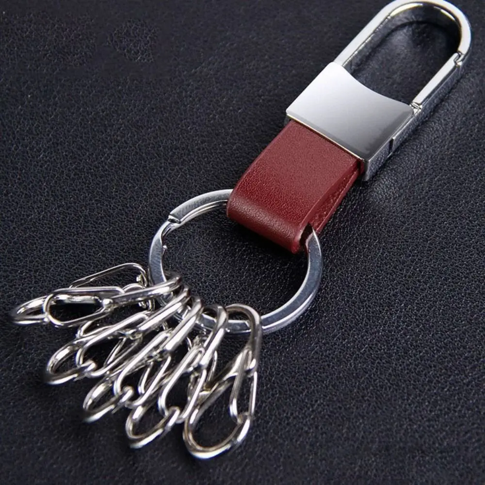 Minimalist Men's Leather Car Key Ring Anti-Lost Durable Waist Hanging Key Chain 8-shaped Buckle Quick Detachable Car Key Holder