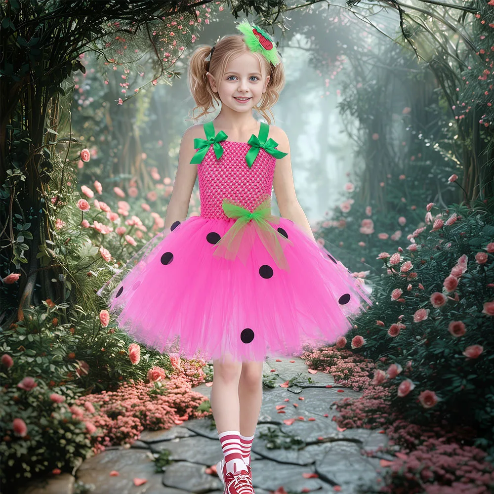 Niedliches Baby-Ballett-Tutu, Erdbeer-Spitzen-Prinzessinnenkleid, Kinder-Geburtstagskostüm, Rollenspiel-Wassermelonen-Weihnachtskleid, Geschenk – Detail 4