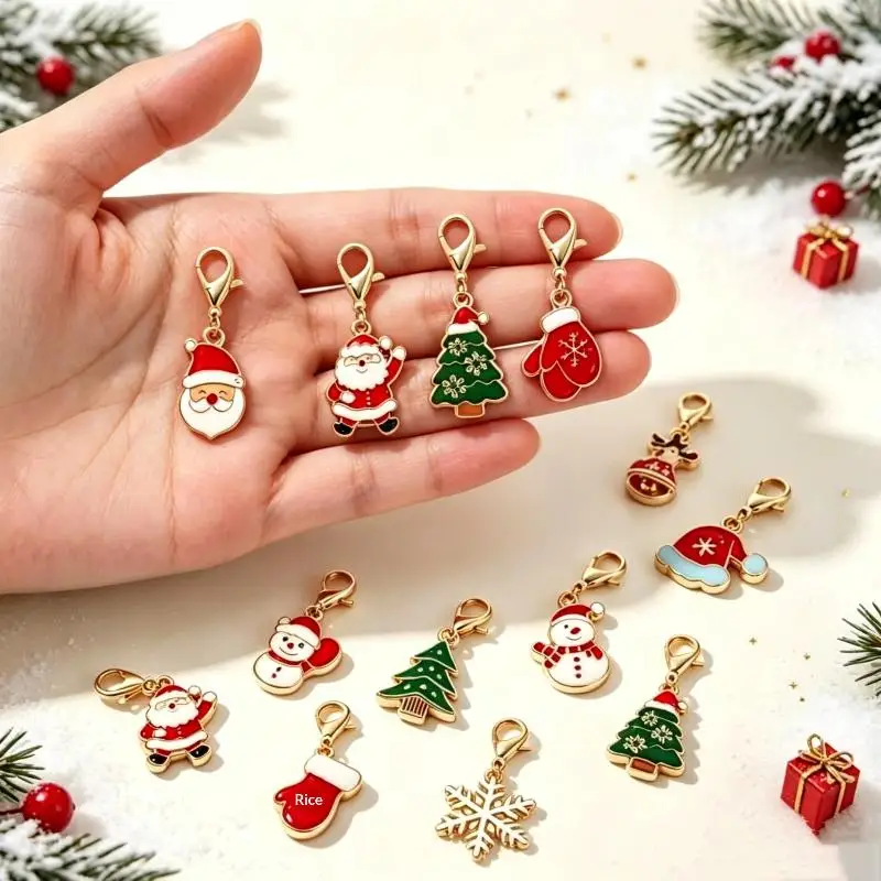 10/20/30 Pcs Mixed Christmas Theme Keychains Clip-on Pendant Xmas DIY Making Pendants Necklaces Earrings Bracelets