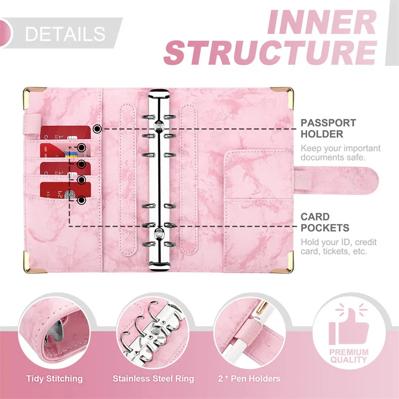 New Budget Plan Notebook A6 Cash Envelope Saving Money 6 Holes Binder for Financial Management A6 Loose-leaf Notebook Binder