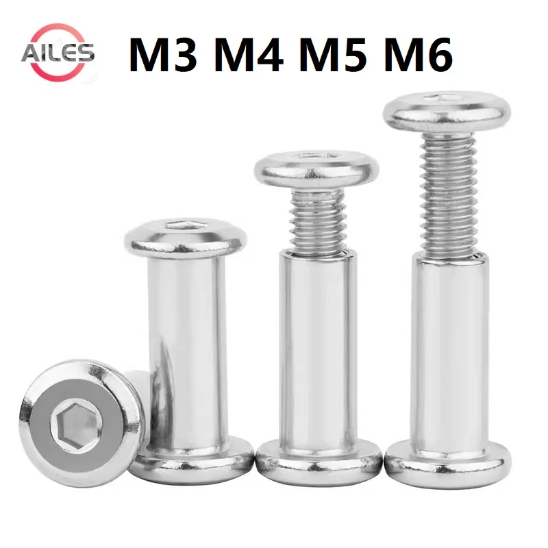 M3 M4 M5 M6 304 Stainless Steel Hexagon Socket Flat Head Edge Chamfer Locking Splint Screws Bolts and Nuts Set for Furniture