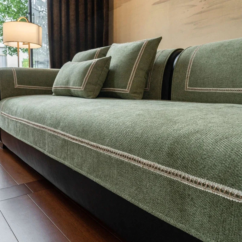 Solid Color Thicken Sofa Pad Soft Chenille Couch Cushion Exquisite Binding Edge Wear Resistant Scratch Proof Sofa Protect Cover