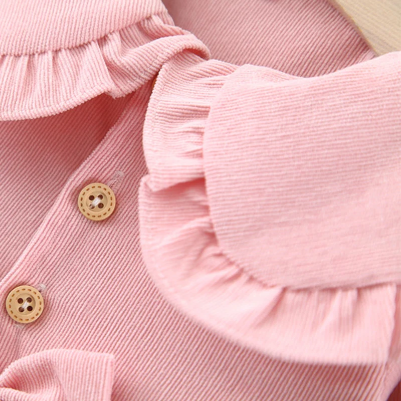 New In 2024 Spring Autumn Toddler Girl Clothes Korean Cute Bow Doll Collar Fleece Pink Baby Princess Dress Kids Dresses BC2145