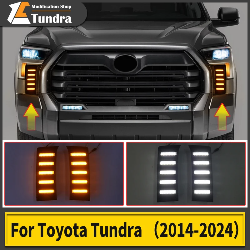 For 2014-2024 Toyota Tundra Daytime Driving Lamp Led Dynamic Turn Signal Fog Light Modification Accessories 2020 2021 2022 2023